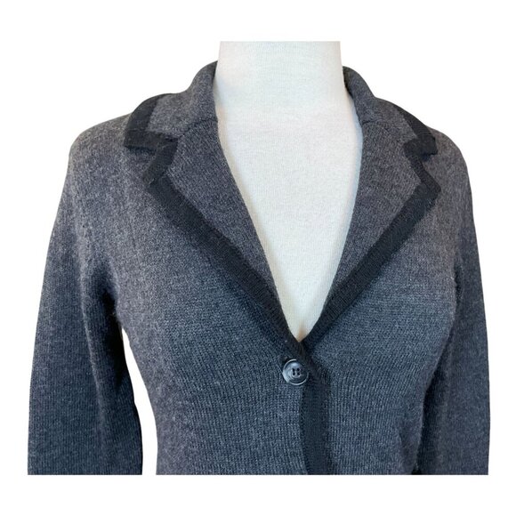 August Silk Gray Merino Wool Blend Sweater Cardigan Blazer Large - Picture 2 of 7